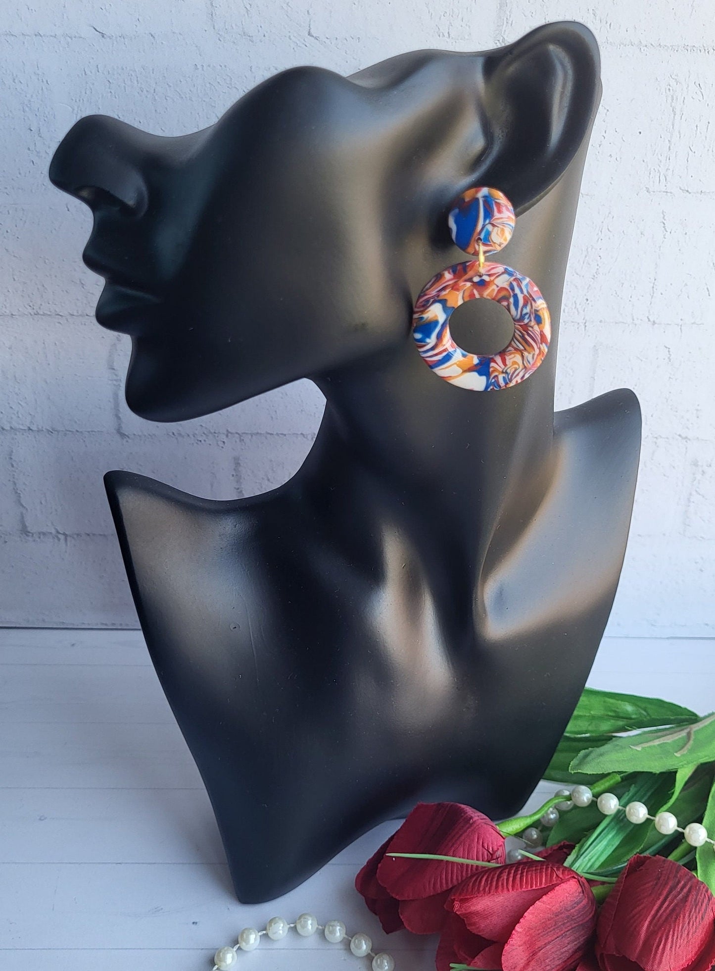Vibrant Swirl Hoop Polymer Clay Earrings/Handcrafted Round Dangle Earrings in Abstract Colors/Colorful Abstract Circle Dangle Earrings