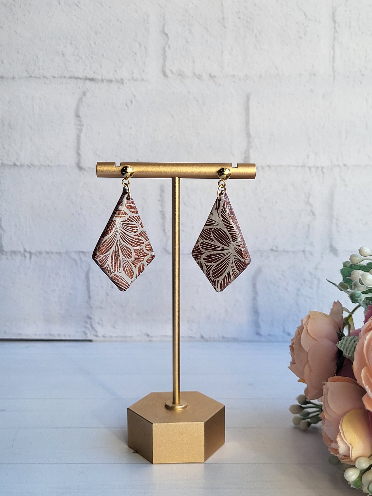 Festival Rhombus Earrings | Floral Kite Shaped Dangle Earrings | Festival Fashion Statement Earrings | Festival Jewelry for Women