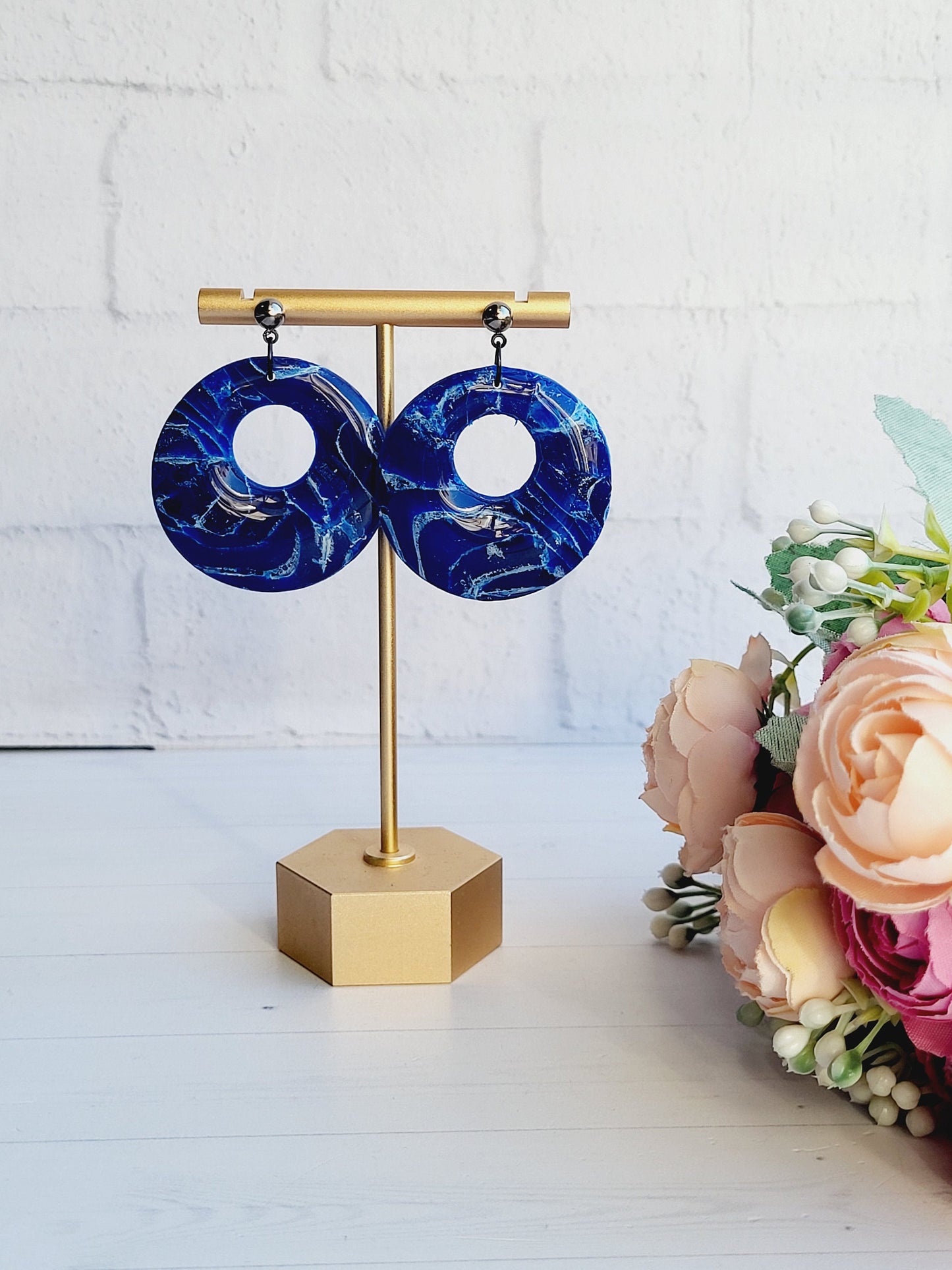 DARK BLUE EARRINGS | Eye Catching Earring | Elegant Earring | Round Earrings | Polymer Clay Handcrafted Comfortable High Quality Earrings