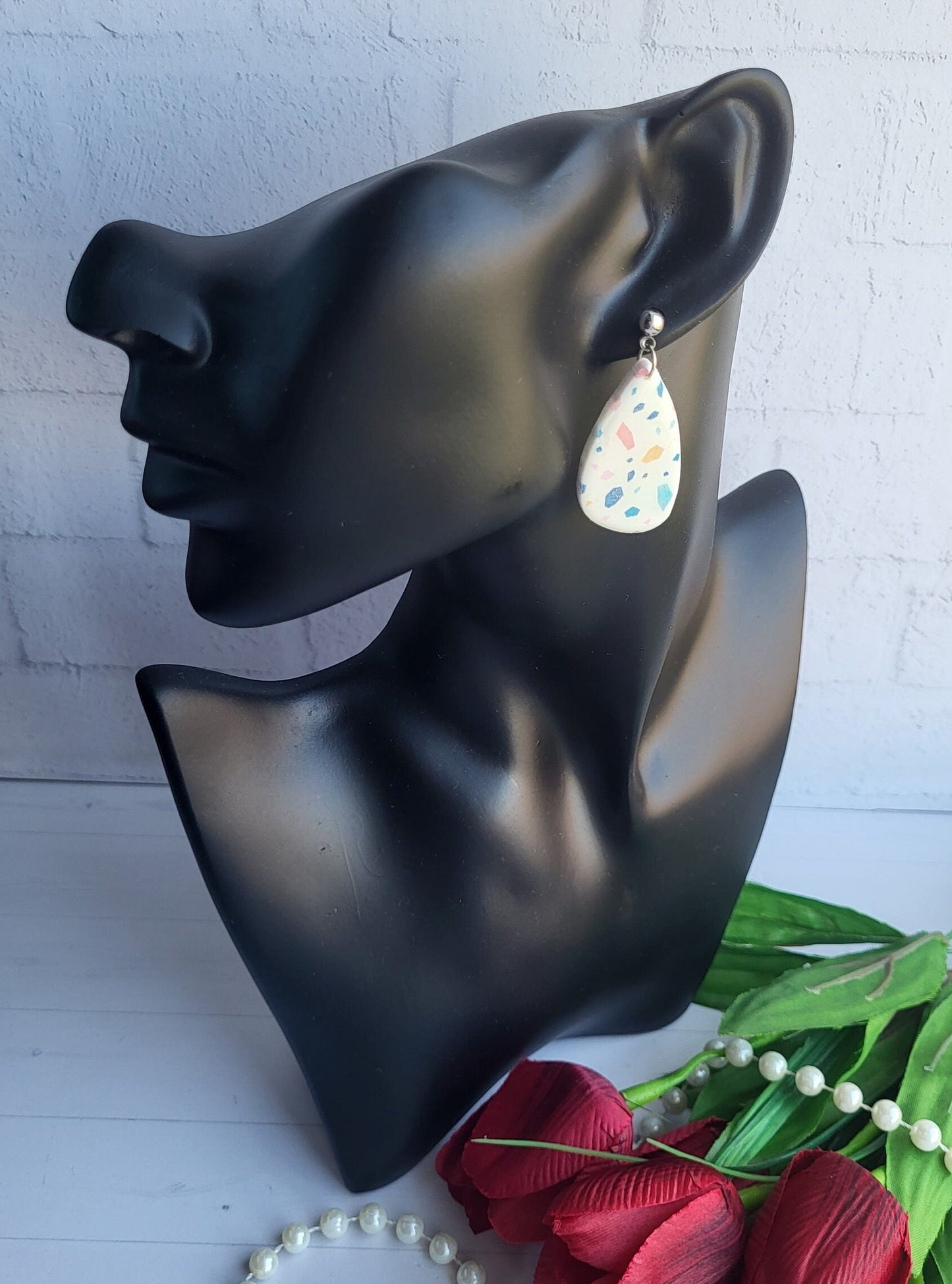 Handmade Teardrop Polymer Clay Earrings | Unique Statement Jewelry | Silver Stud Earrings | Statement Earrings | Gift for Her | Chic Earring