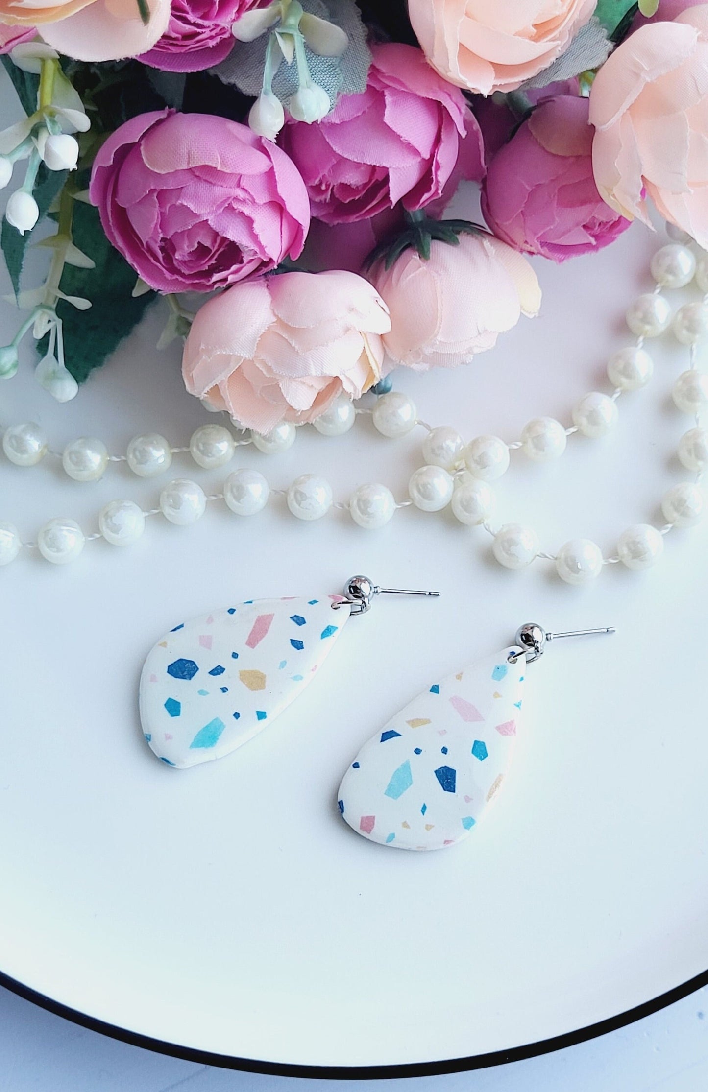 Handmade Teardrop Polymer Clay Earrings | Unique Statement Jewelry | Silver Stud Earrings | Statement Earrings | Gift for Her | Chic Earring
