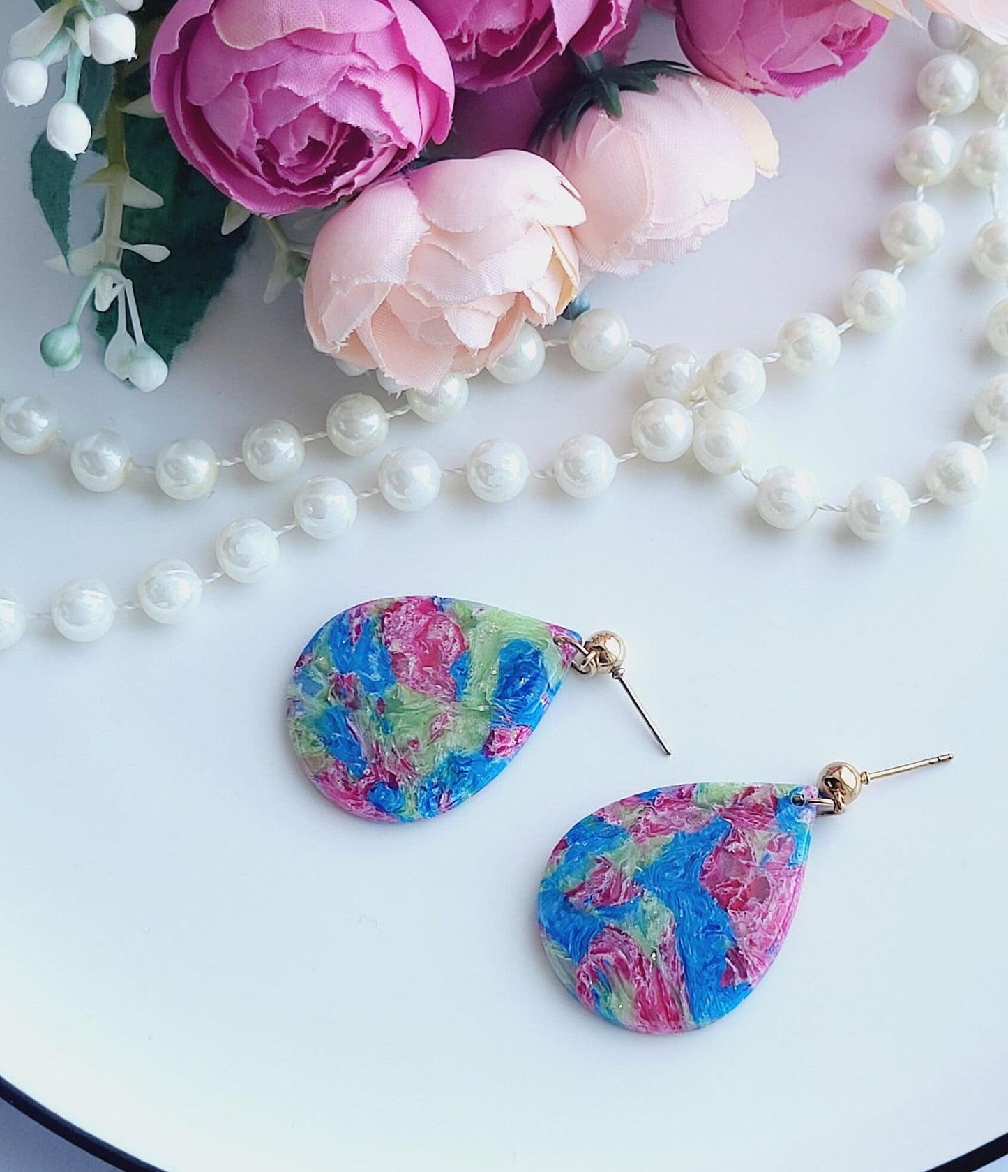 Handmade Teardrop Shaped Polymer Clay Earrings | Vibrant Dangle Statement Earringsy | Drop earrings | Handmade Jewelry | Dangle Earrings
