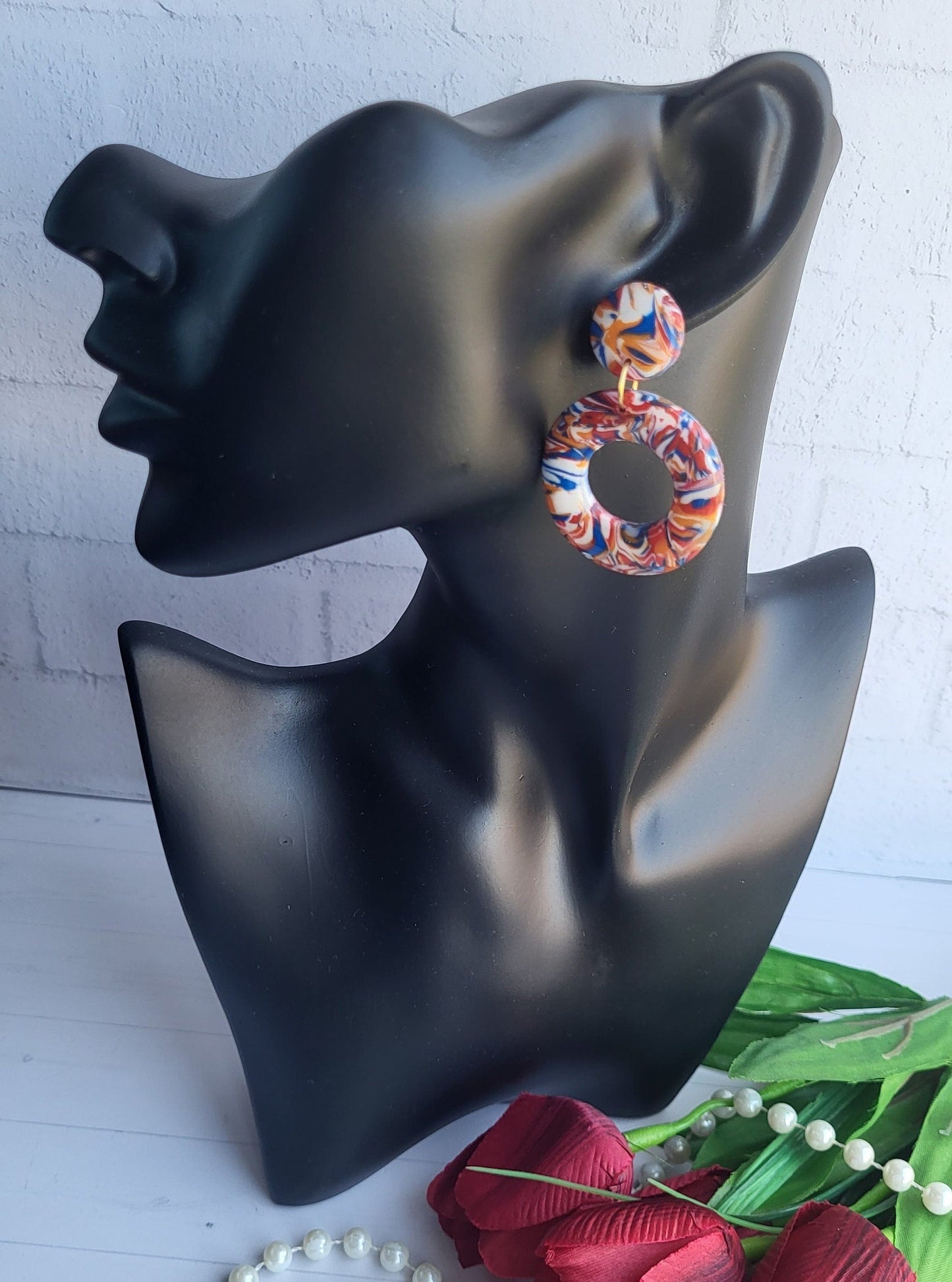 Vibrant Swirl Hoop Polymer Clay Earrings/Handcrafted Round Dangle Earrings in Abstract Colors/Colorful Abstract Circle Dangle Earrings