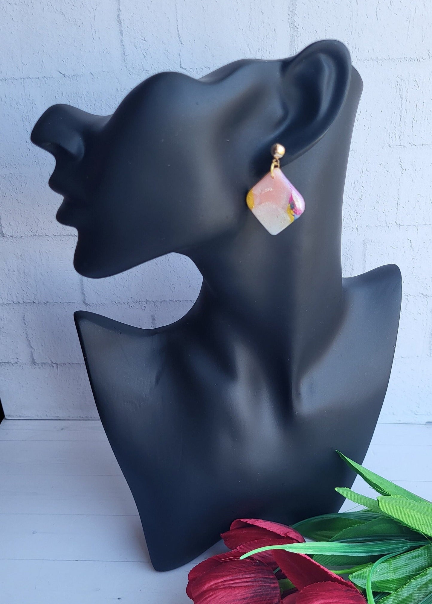 Iridescent Delight Polymer Clay Earrings/Shimmering Hues Handmade Earrings/Pastel Abstract Polymer Jewelry/Geometric Drop Clay Earrings
