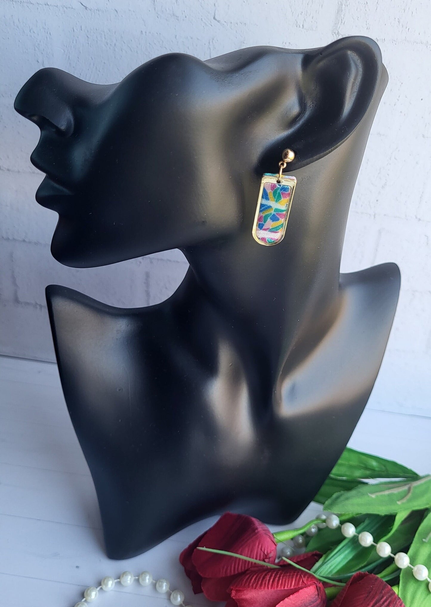 Colorful Mosaic Polymer Clay Earrings/Bold and Bright Mosaic-Inspired Earrings/Playful and Colorful Rectangular Earrings