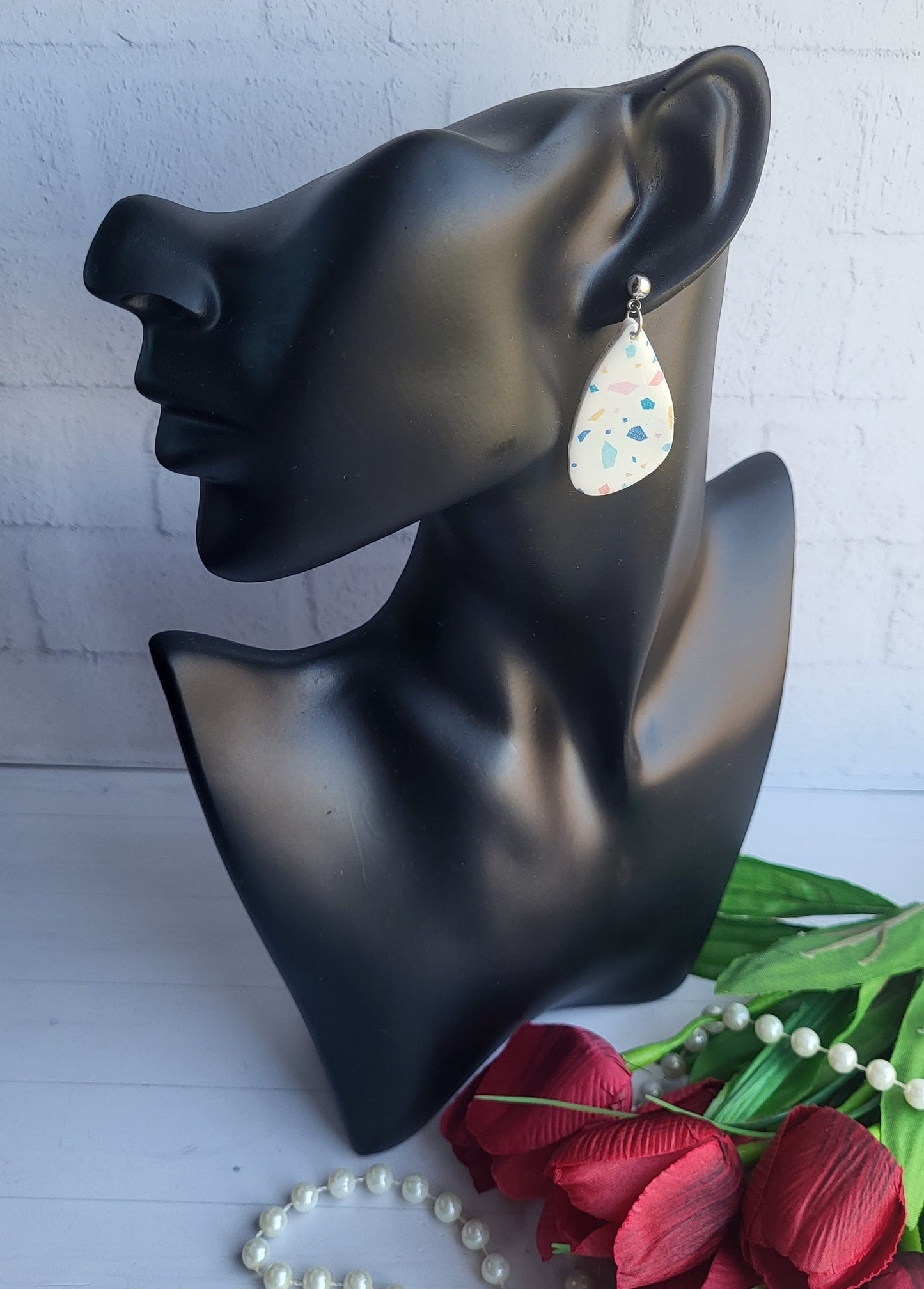 Handmade Teardrop Polymer Clay Earrings | Unique Statement Jewelry | Silver Stud Earrings | Statement Earrings | Gift for Her | Chic Earring