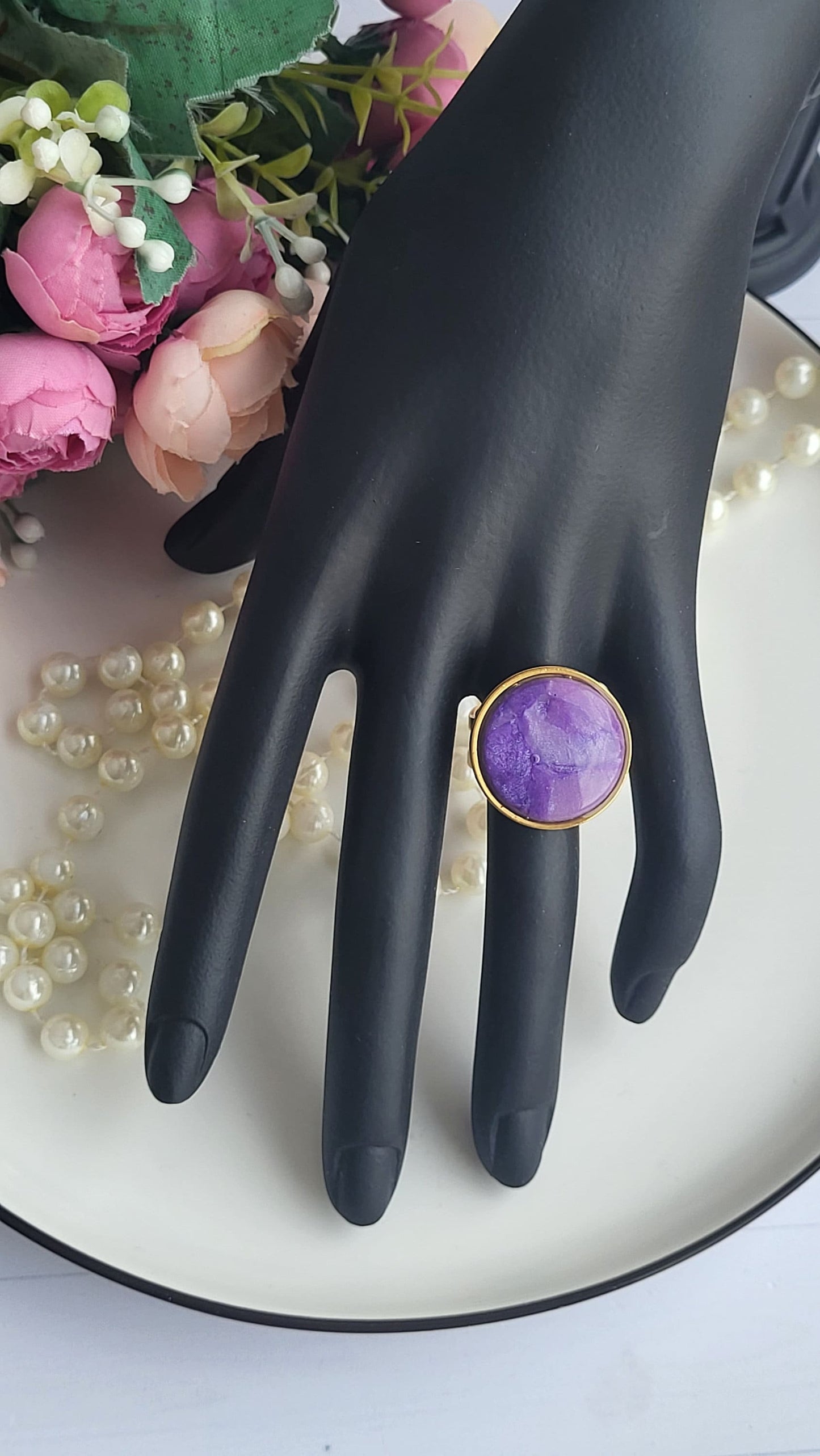 Handcrafted Polymer Clay Earrings Set | Round Statement Jewelry | lightweight Circle Pendant Necklace | Stylish Ring & Earrings Gift