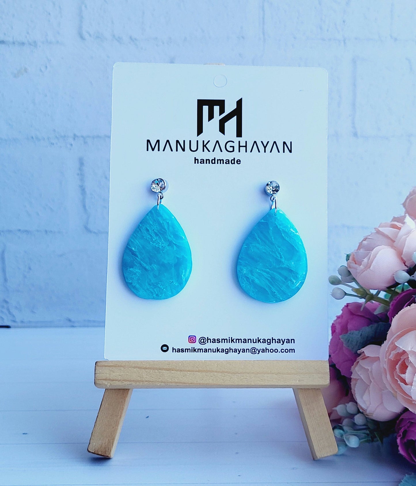 Modern Sky Blue Earrings with a Textured Glossy Finish/Trendy Lightweight Earrings Featuring Bright Blue Polymer Clay