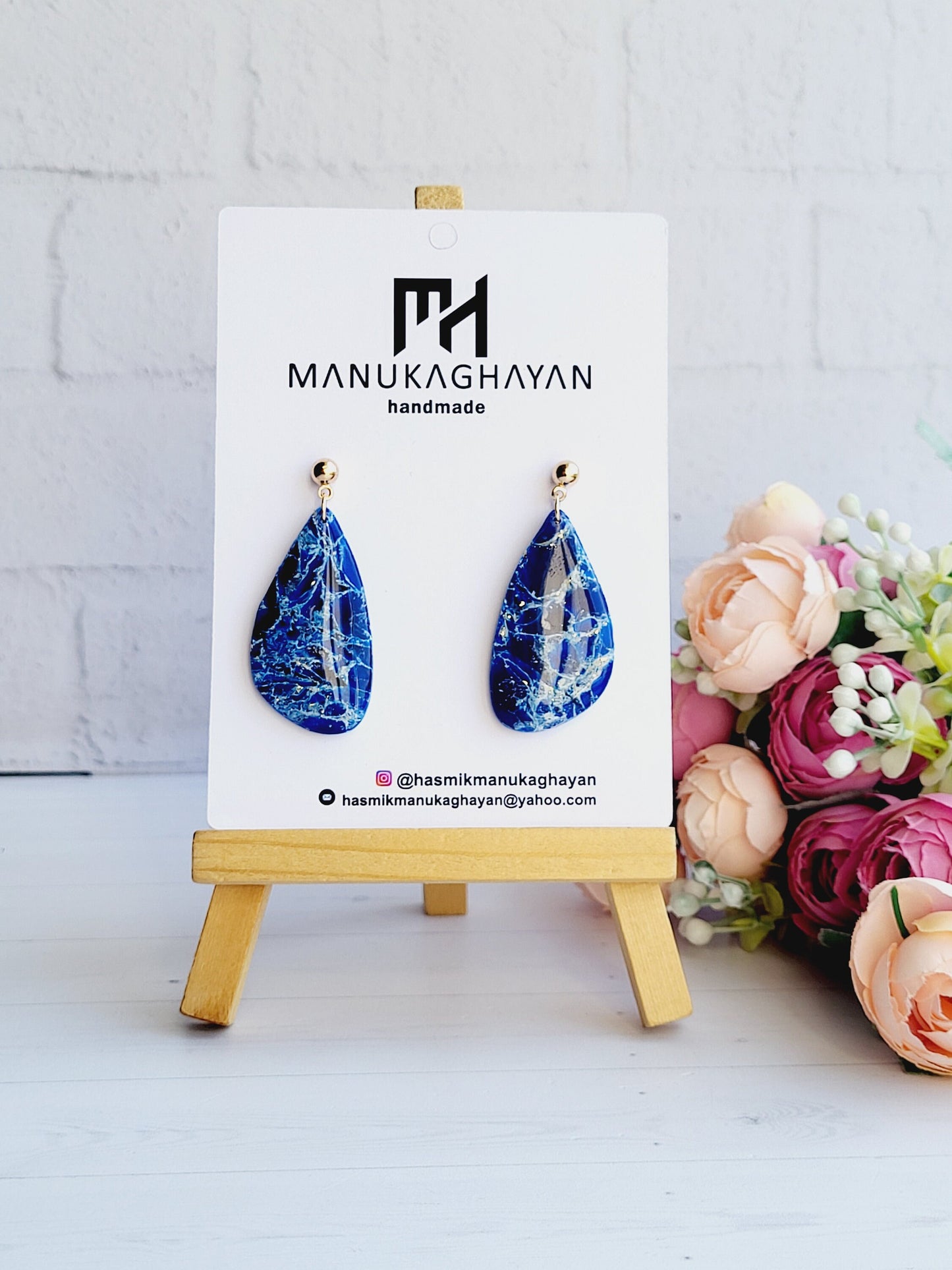DARK BLUE EARRINGS | Eye Catching Earring | Elegant Earring | Teardrop Earrings | Polymer Clay Handcrafted Comfortable High Quality Earrings