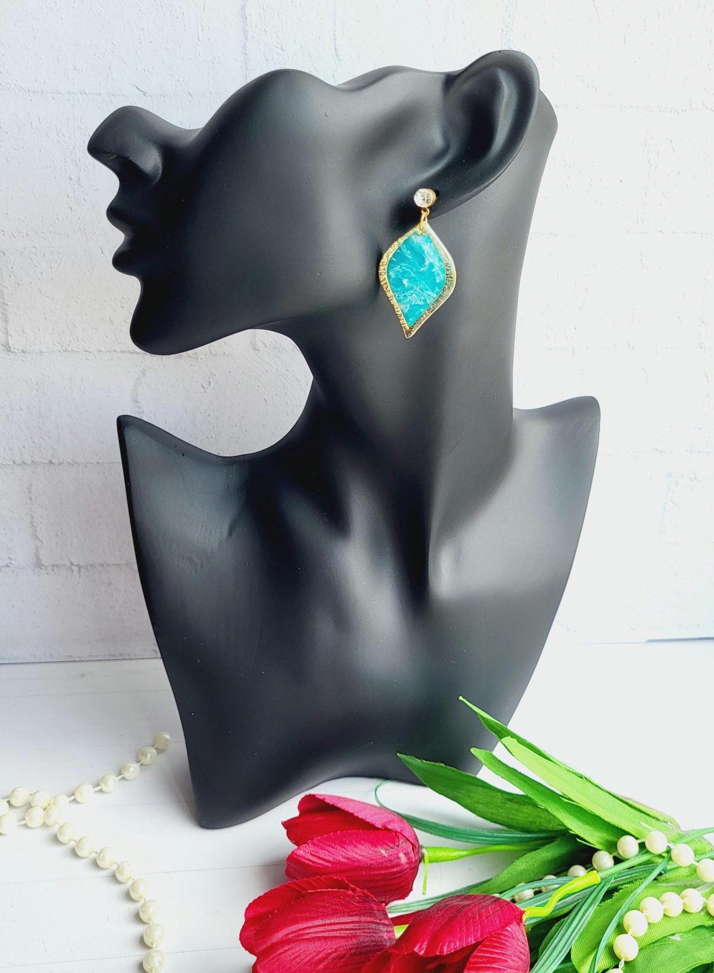 Handmade Polymer Clay Leaf Dangle Earrings | Leaf Shape Statement Jewelry | Handmade Nature Inspired Leaf Earrings | Botanical Themed Earing