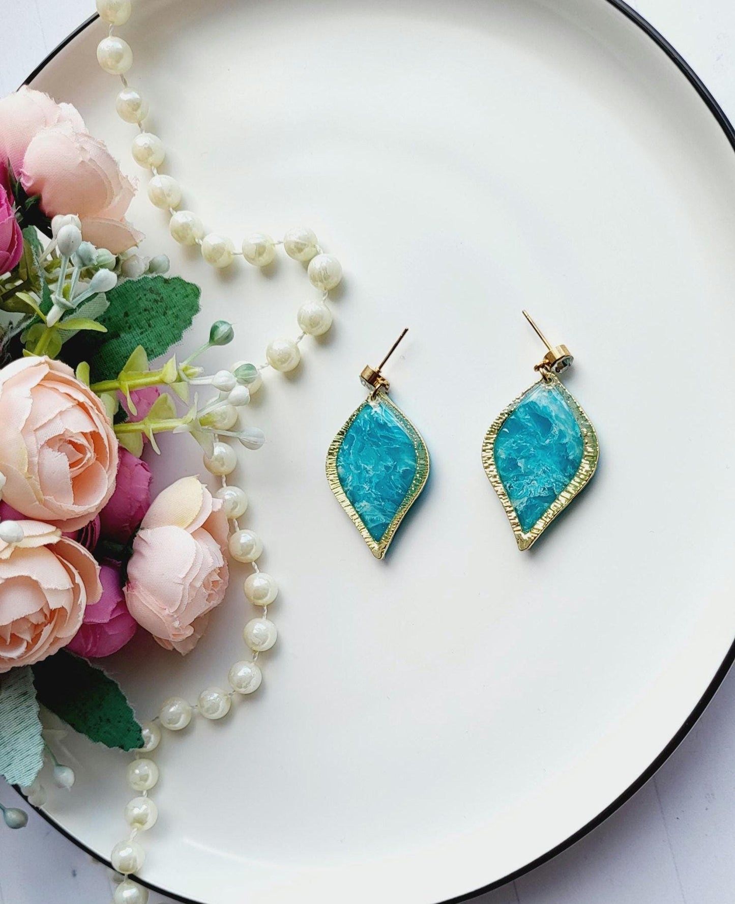 Handmade Polymer Clay Leaf Dangle Earrings | Leaf Shape Statement Jewelry | Handmade Nature Inspired Leaf Earrings | Botanical Themed Earing