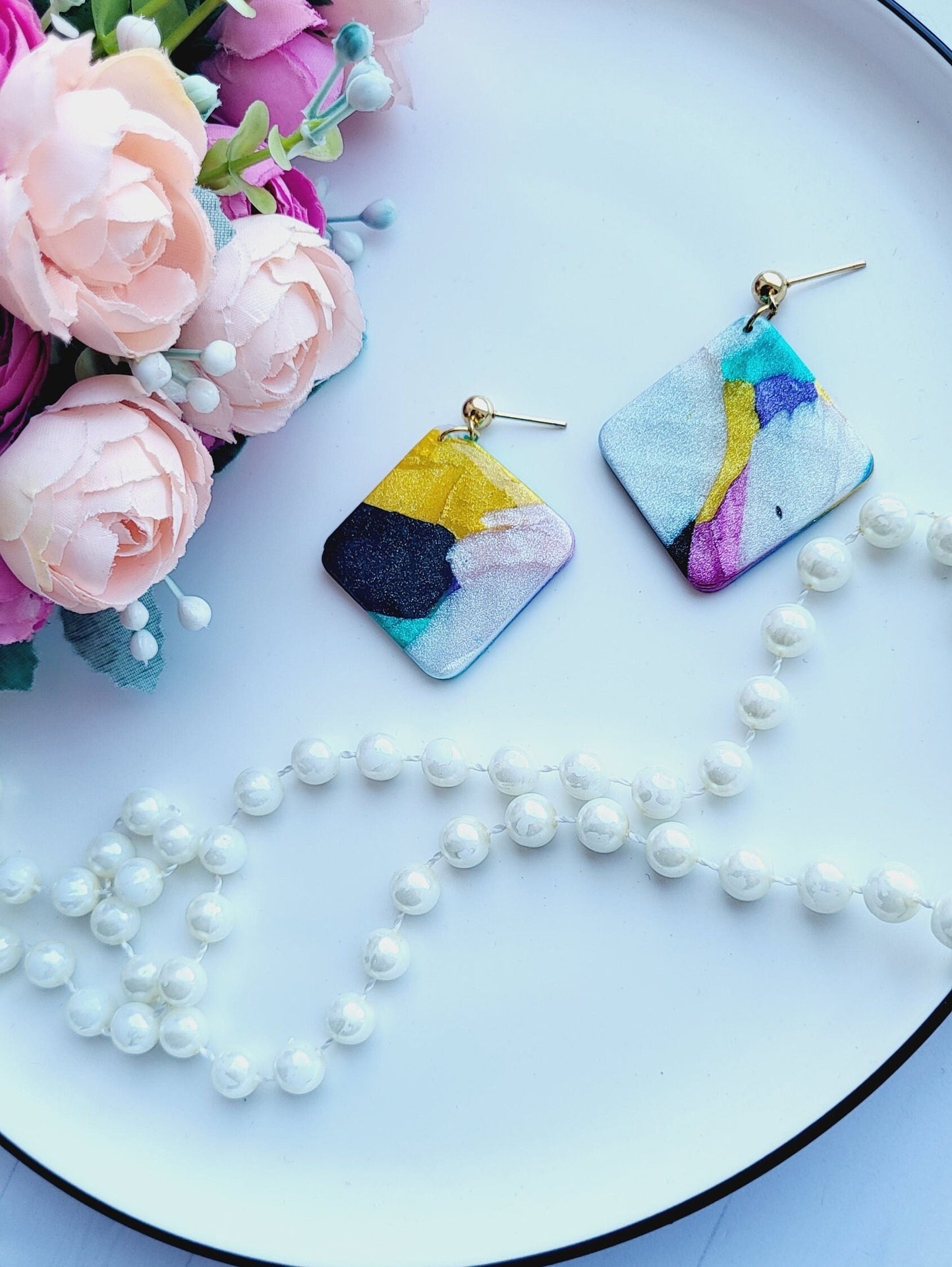 AESTHETIC EARRINGS | Big Square Earrings | Multicolored Earring | Geometric Earrings | Creative Best Selling Hand Made Shiny Finish Earrings