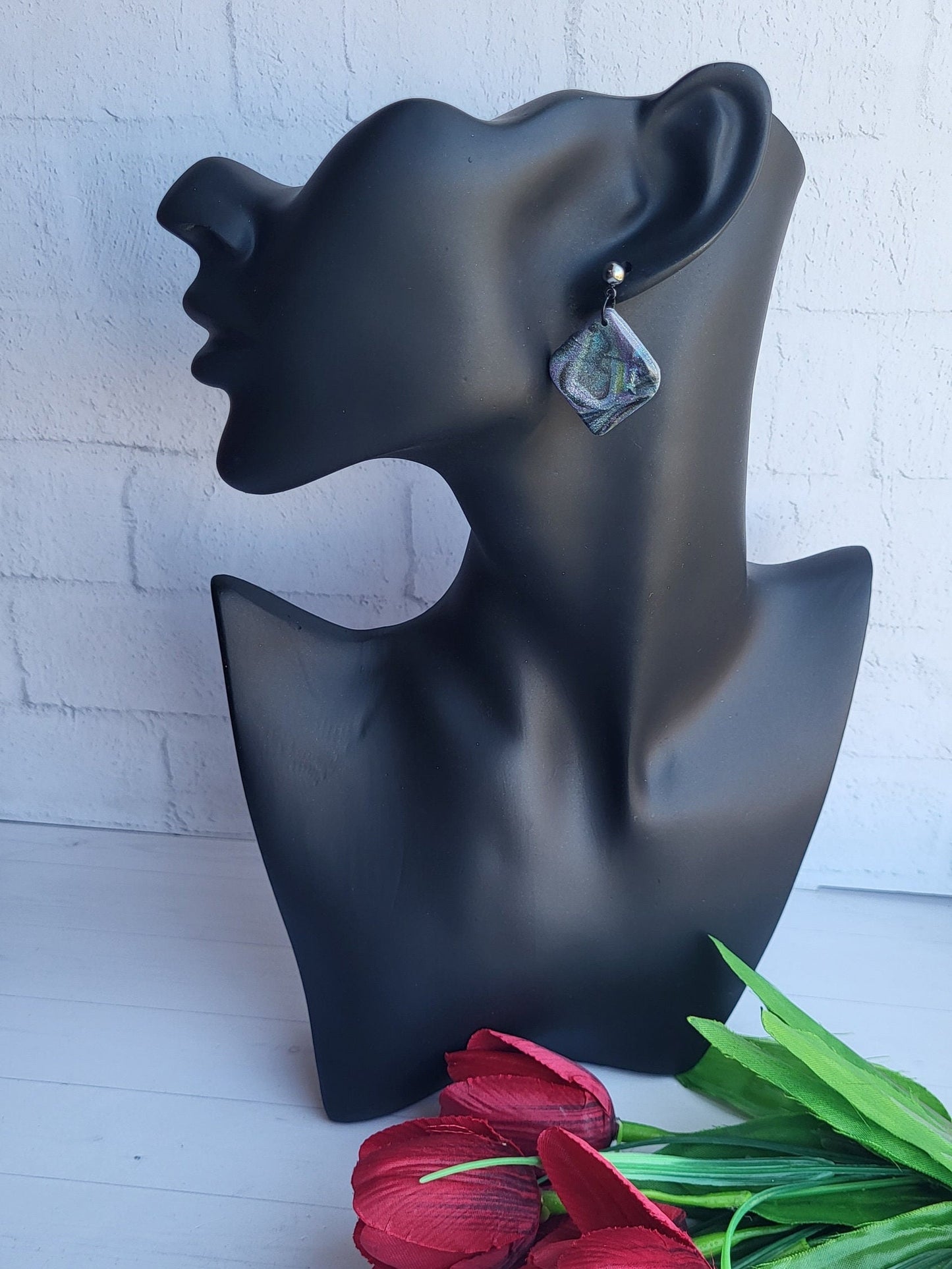 Iridescent Handmade Polymer Clay Earrings/Lightweight Statement Earrings for Every Occasion/Stylish Clay Jewelry for a Touch of Elegance
