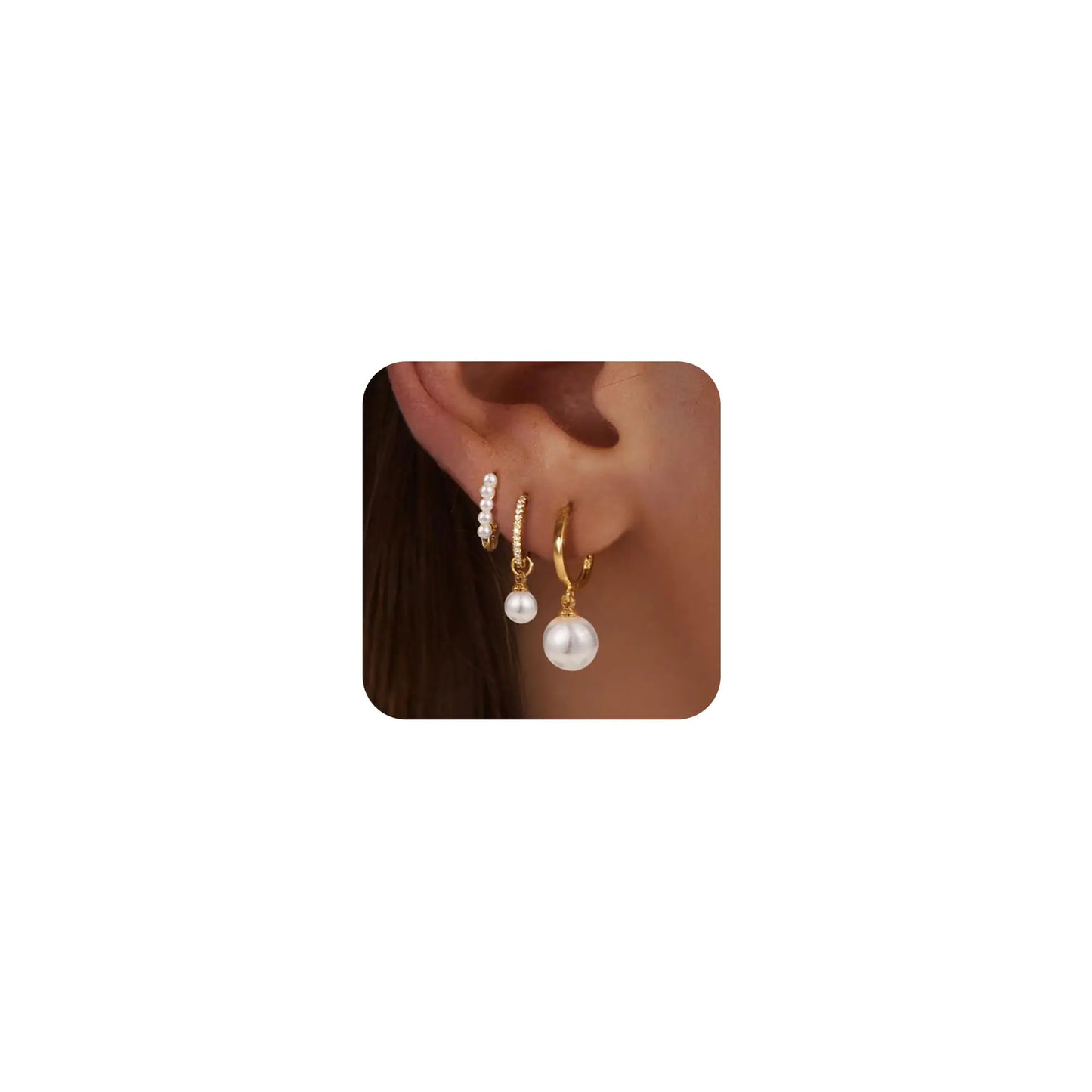 plucar 3 Pair Pearl Earrings for Women Dainty Gold Hoop Earrings Small Cubic Zirconia Gold Hoops Earring Set Gold Earrings for Women Trendy Jewelry Gift