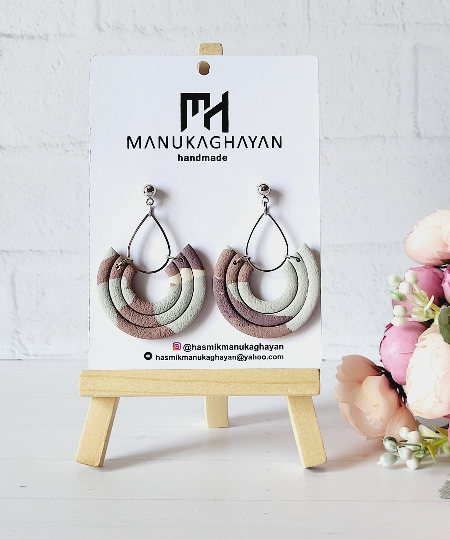 Pastel rainbow earrings/Handmade arc jewelry/Geometric drop earrings/Clay rainbow dangles/Minimalist pastel hoops/Subtle pastel tones