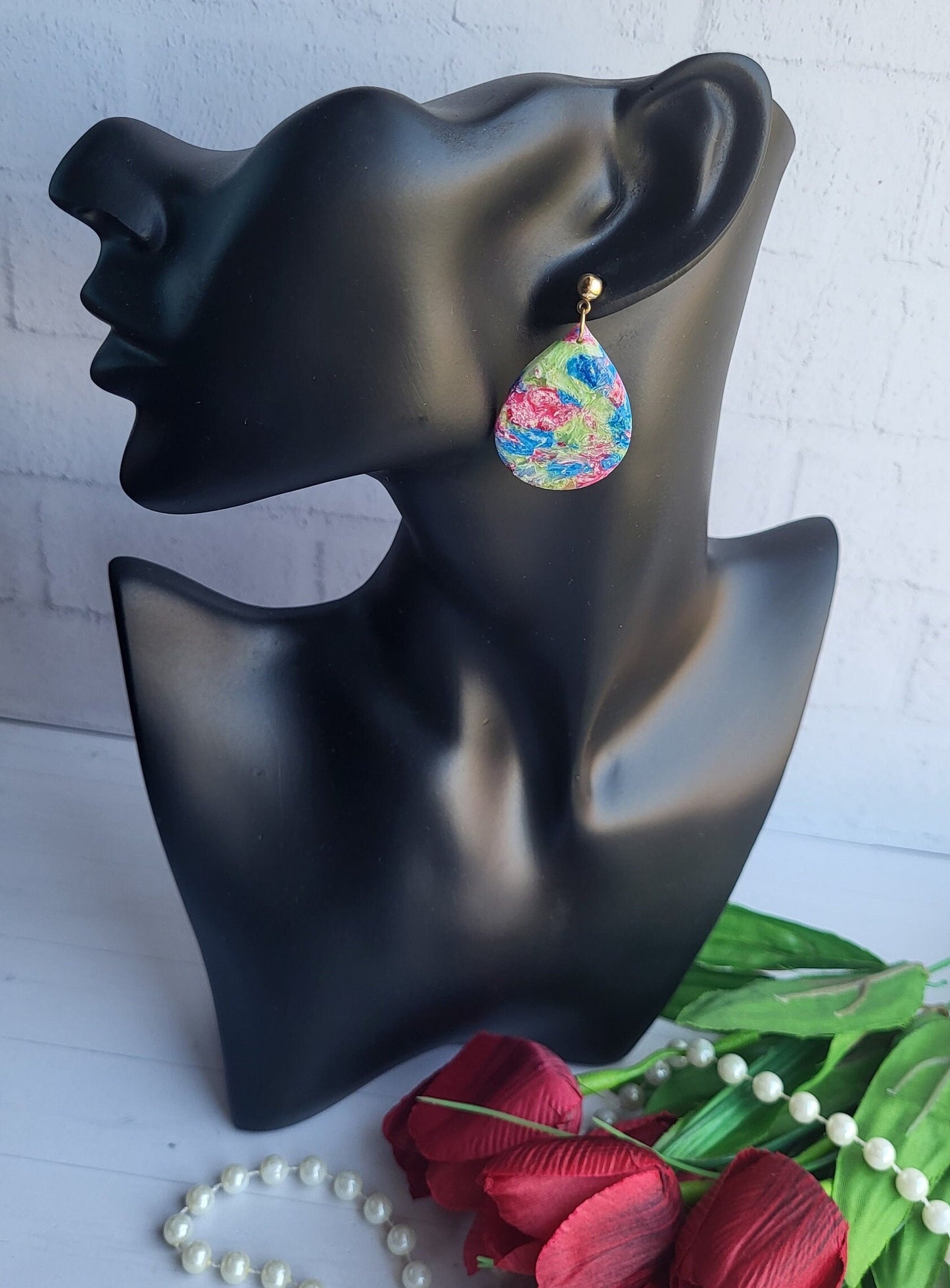 Handmade Teardrop Shaped Polymer Clay Earrings | Vibrant Dangle Statement Earringsy | Drop earrings | Handmade Jewelry | Dangle Earrings