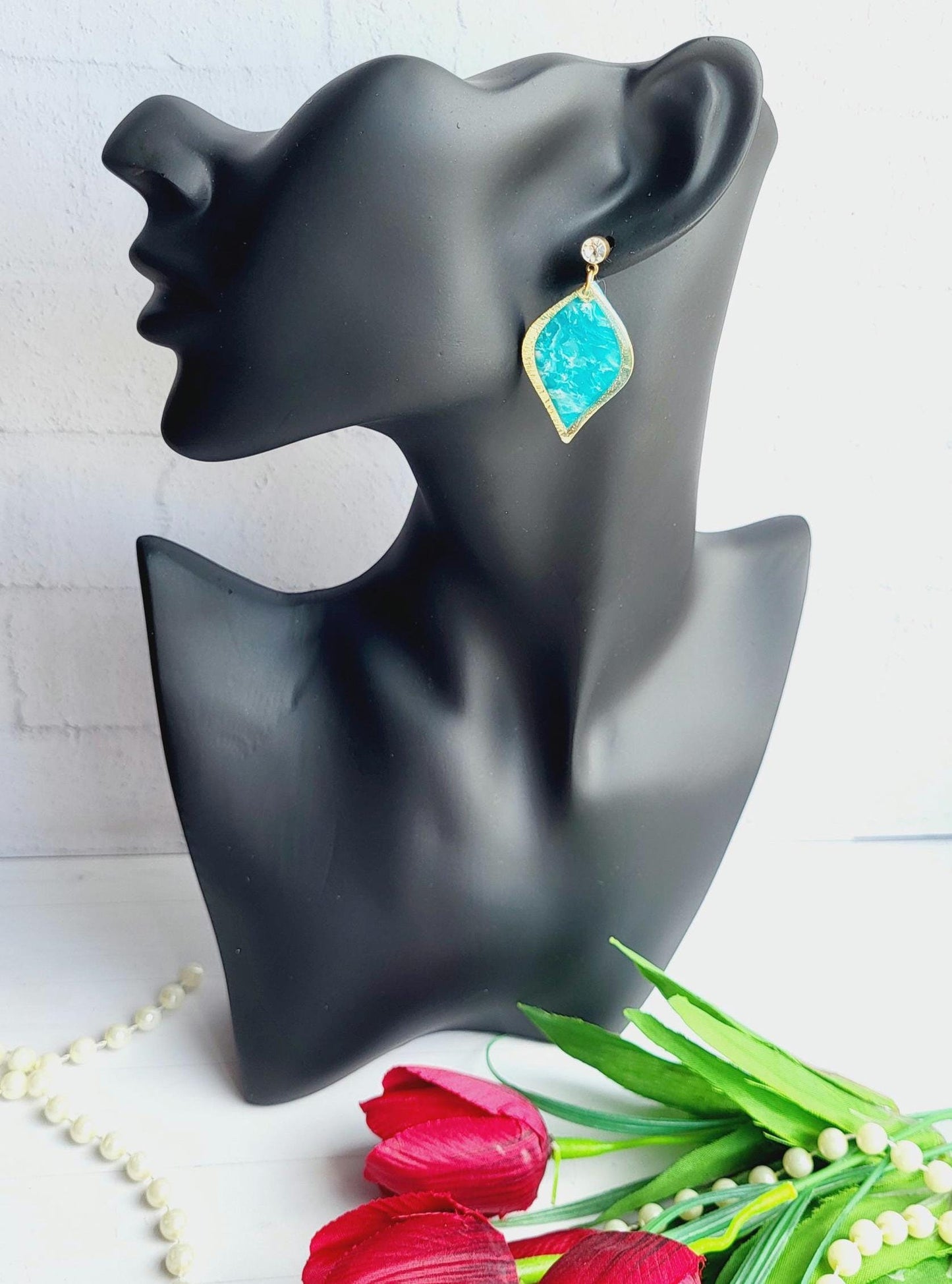 Handmade Polymer Clay Leaf Dangle Earrings | Leaf Shape Statement Jewelry | Handmade Nature Inspired Leaf Earrings | Botanical Themed Earing