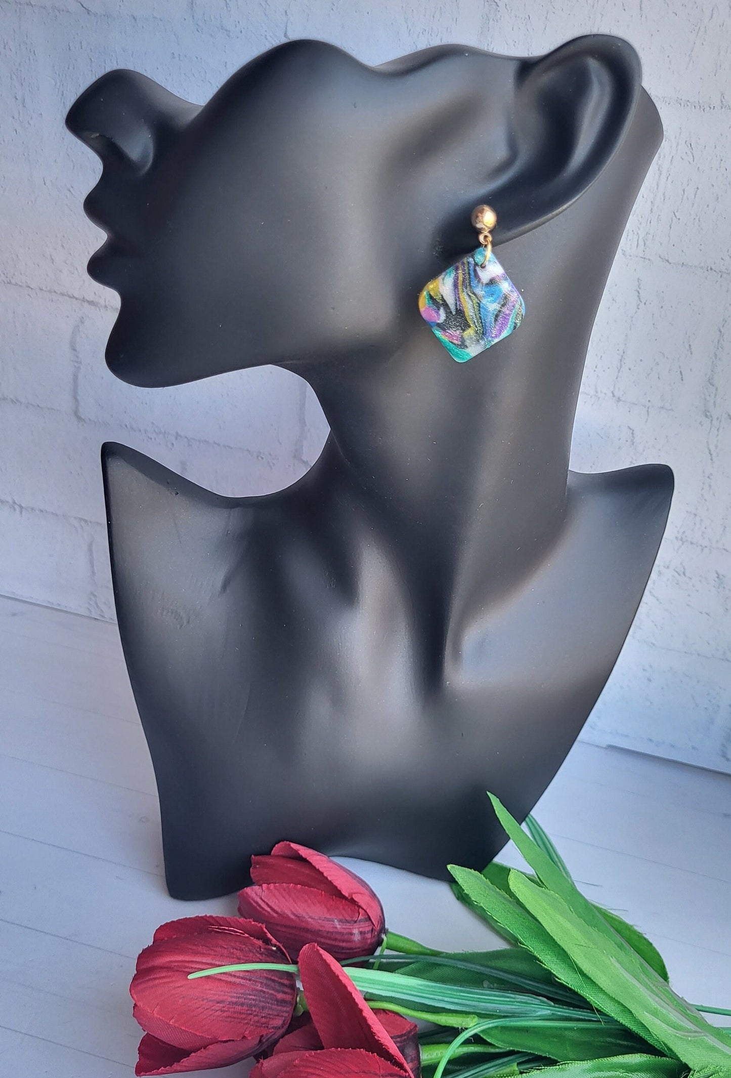 Vibrant Swirl Earrings/Colorful Abstract Drops/Handmade Statement Jewelry/Marbled Rainbow Jewelry/Colorful Artistic Earrings