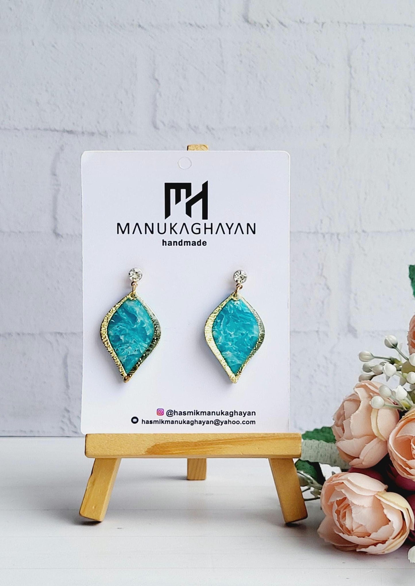Handmade Polymer Clay Leaf Dangle Earrings | Leaf Shape Statement Jewelry | Handmade Nature Inspired Leaf Earrings | Botanical Themed Earing