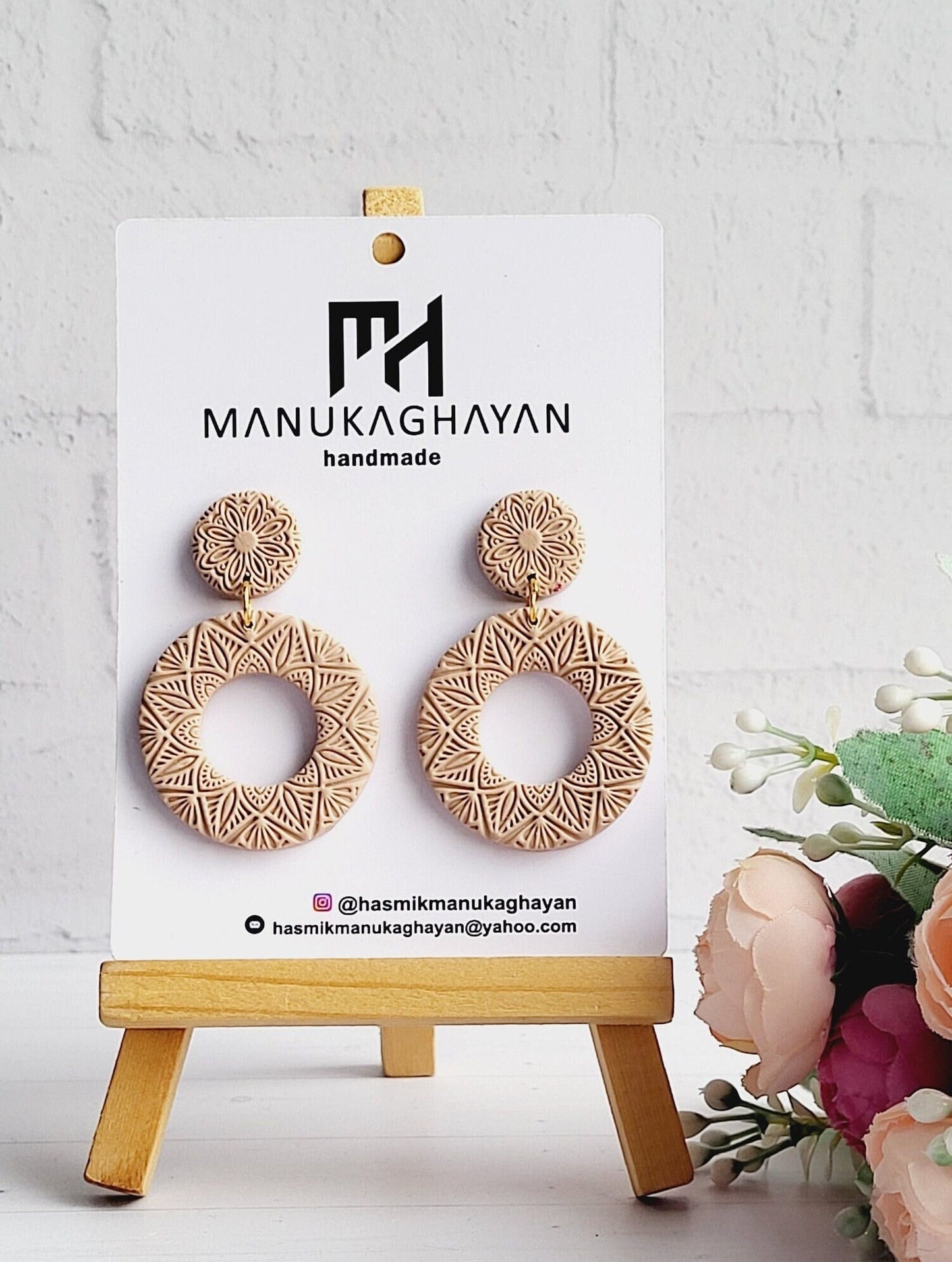Polymer Clay Round Earring Charms | Geometric Circle Statement Earrings | Handcrafted Natural Clay Jewelry | Lightweight Everyday Earrings