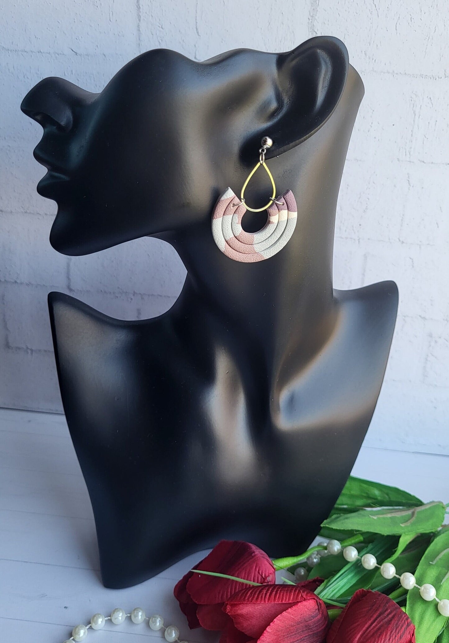 Pastel rainbow earrings/Handmade arc jewelry/Geometric drop earrings/Clay rainbow dangles/Minimalist pastel hoops/Subtle pastel tones
