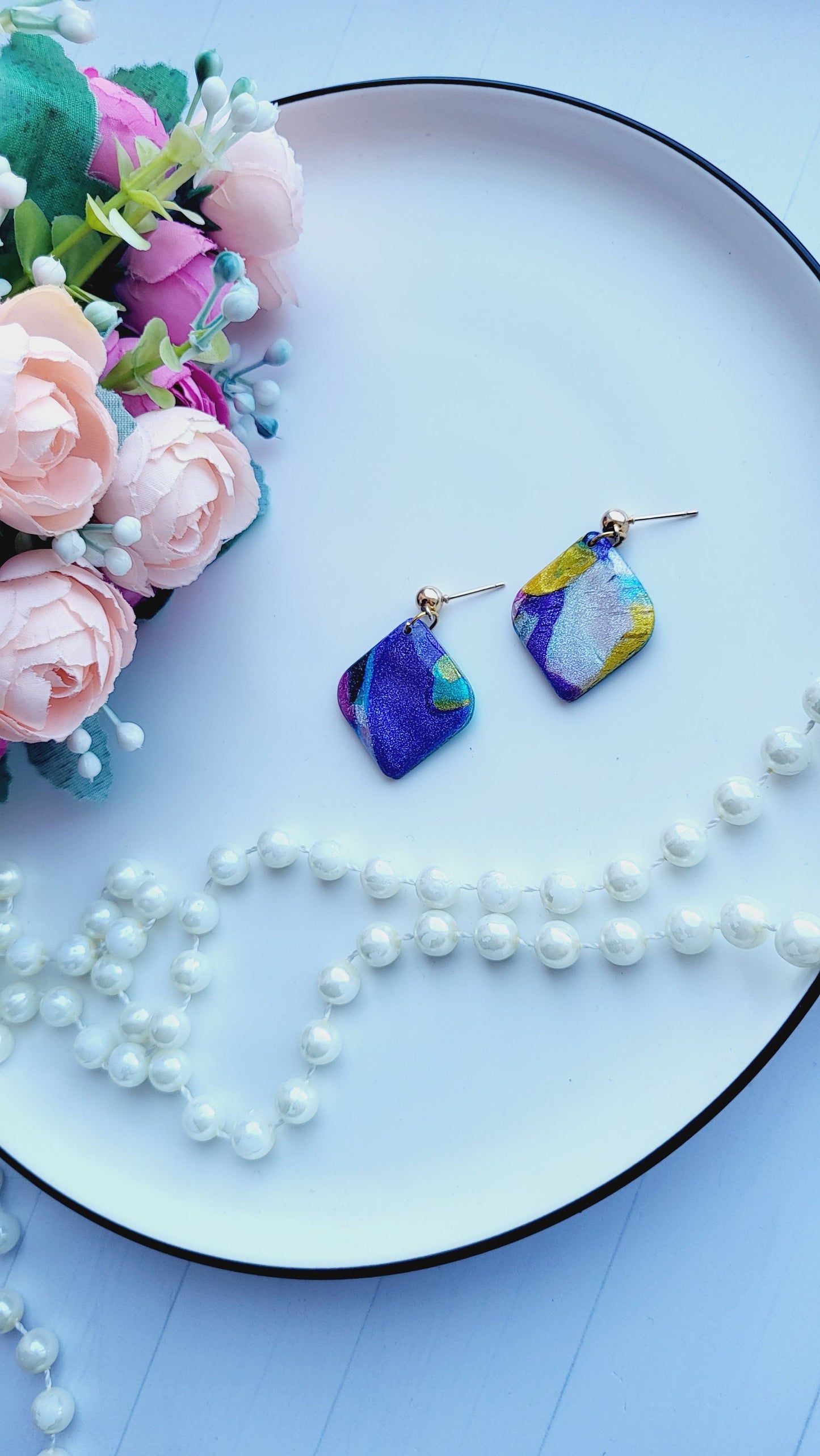 Colorful Art-Inspired Drop Earrings/Unique Hand-Painted Polymer Clay Earrings/Elegant Multicolor Statement Earrings/