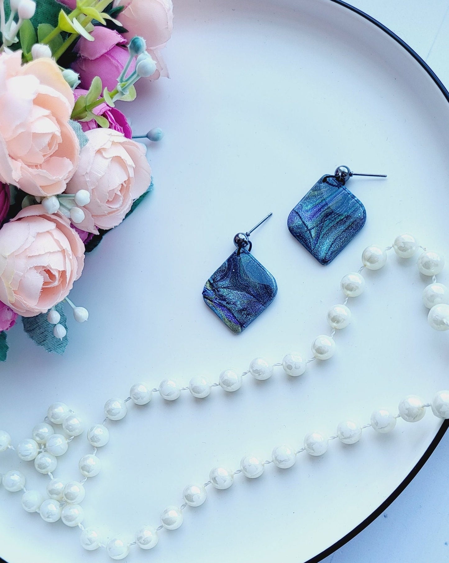 Rhombus Design Handmade Earrings | Geometric Earrings | Minimalist Drop Earrings in Blue | Rhombus Shape Jewelry | Modern Statement Earrings
