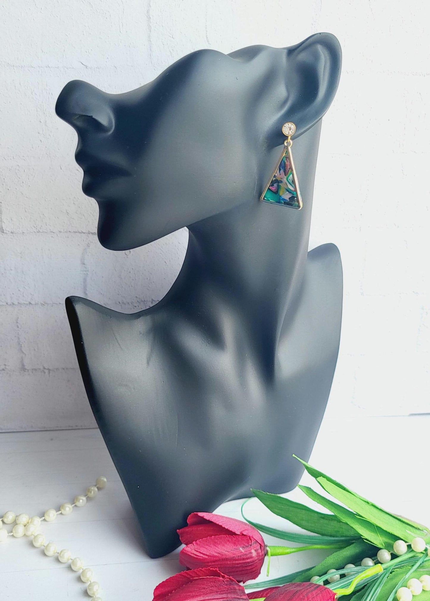 Triangle Geometric Dangle Polymer Clay Earrings | Blue Minimalist Earrings | Bold Triangle Earrings | Handmade Jewelry | Statement Earrings
