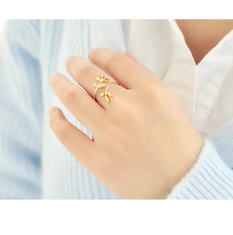 S925 Silver Adjustable Leaf Ring - Korean Jewelry