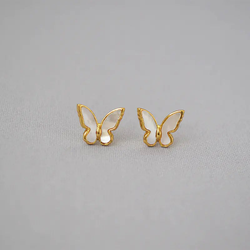 Fashionable Gold-Plated White Shell Butterfly Earrings