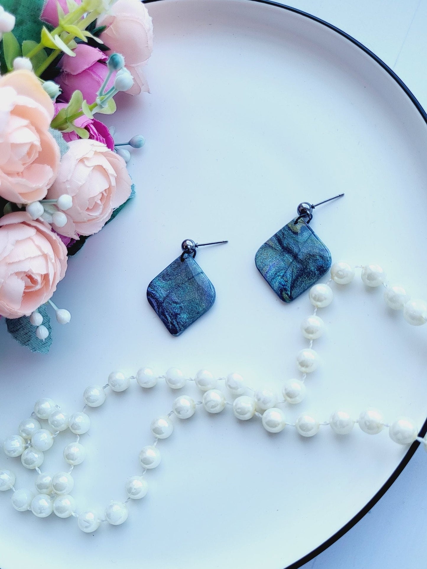 Glossy and Textured Clay Earrings/Artistic Polymer Clay Jewelry Design/Modern Handmade Statement Earrings