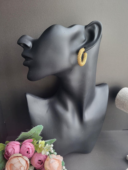 Gold Miyuki Beaded Hoops – Handcrafted Luxury/Artisan Handmade Miyuki Beaded Earrings/Sophisticated Handmade Miyuki Beaded Jewelry