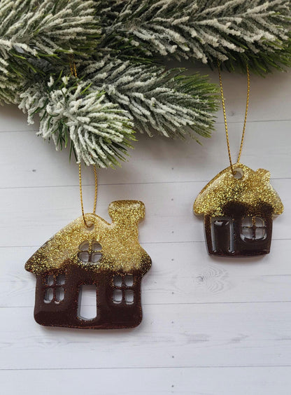Stylish Holiday Decor | Handmade Epoxy Resin Christmas Ornaments Set | Deer and House | Resin Christmas Tree Toys | Xmas Tree Decorations