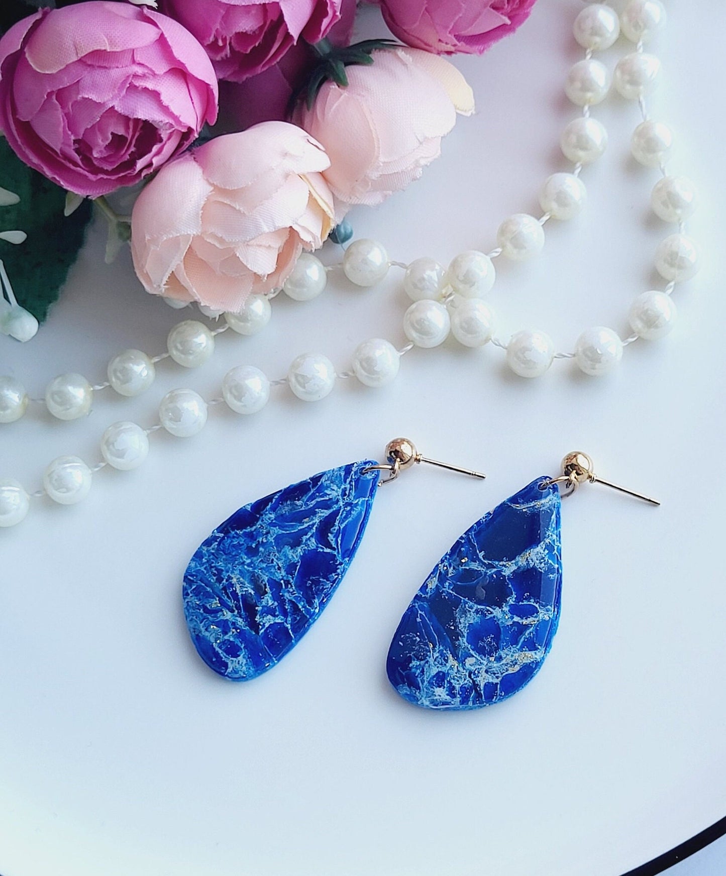DARK BLUE EARRINGS | Eye Catching Earring | Elegant Earring | Teardrop Earrings | Polymer Clay Handcrafted Comfortable High Quality Earrings