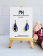 Elegant Teardrop Blue Polymer Clay Earrings/Marbled Blue and Gold Teardrop Dangle Earrings/Golden Frame and Blue Art Earrings