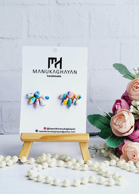 Handmade Multicolored Floral Polymer Clay Earrings/Artistic Flower-Shaped Earrings with Vibrant Colors