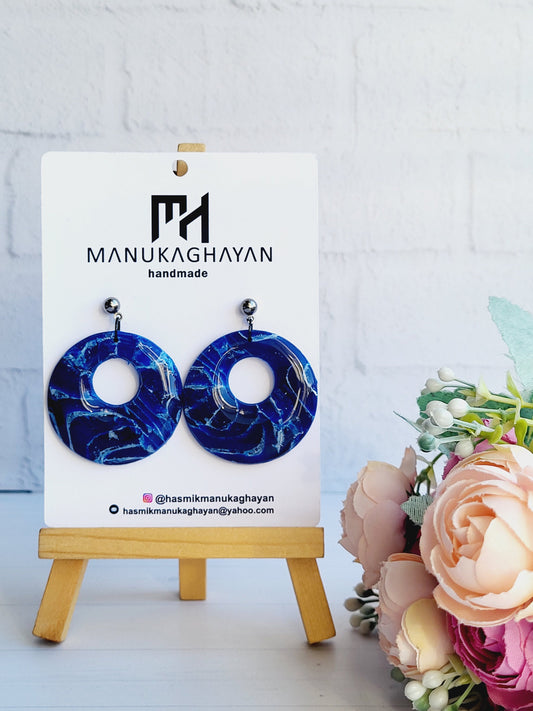 DARK BLUE EARRINGS | Eye Catching Earring | Elegant Earring | Round Earrings | Polymer Clay Handcrafted Comfortable High Quality Earrings