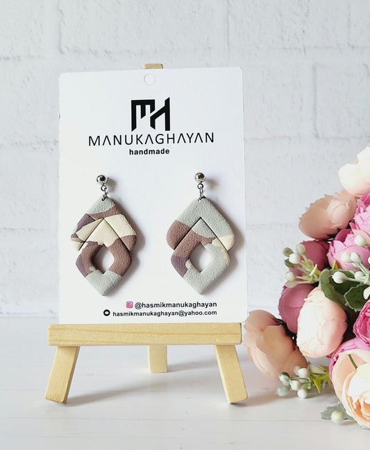 Abstract Geometric Polymer Clay Earrings/Handmade Pastel Drop Earrings/Stylish Neutral-Toned Earrings/Subtle Color Block Earrings