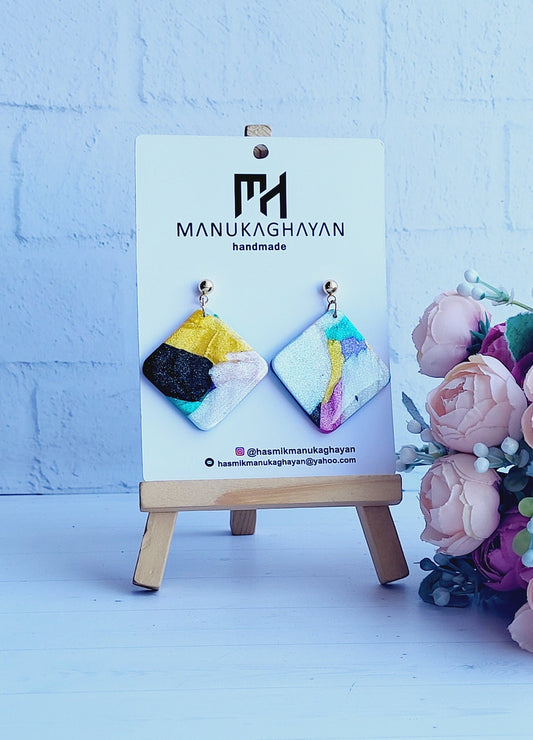 AESTHETIC EARRINGS | Big Square Earrings | Multicolored Earring | Geometric Earrings | Creative Best Selling Hand Made Shiny Finish Earrings