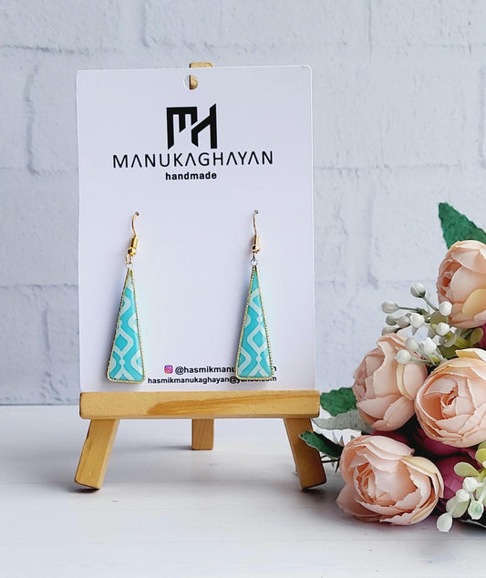 Sterling Silver Geometric Dangle Earrings | Elongated Triangular Polymer Clay Jewelry | Contemporary Artistic Design | Dangle Long Earrings