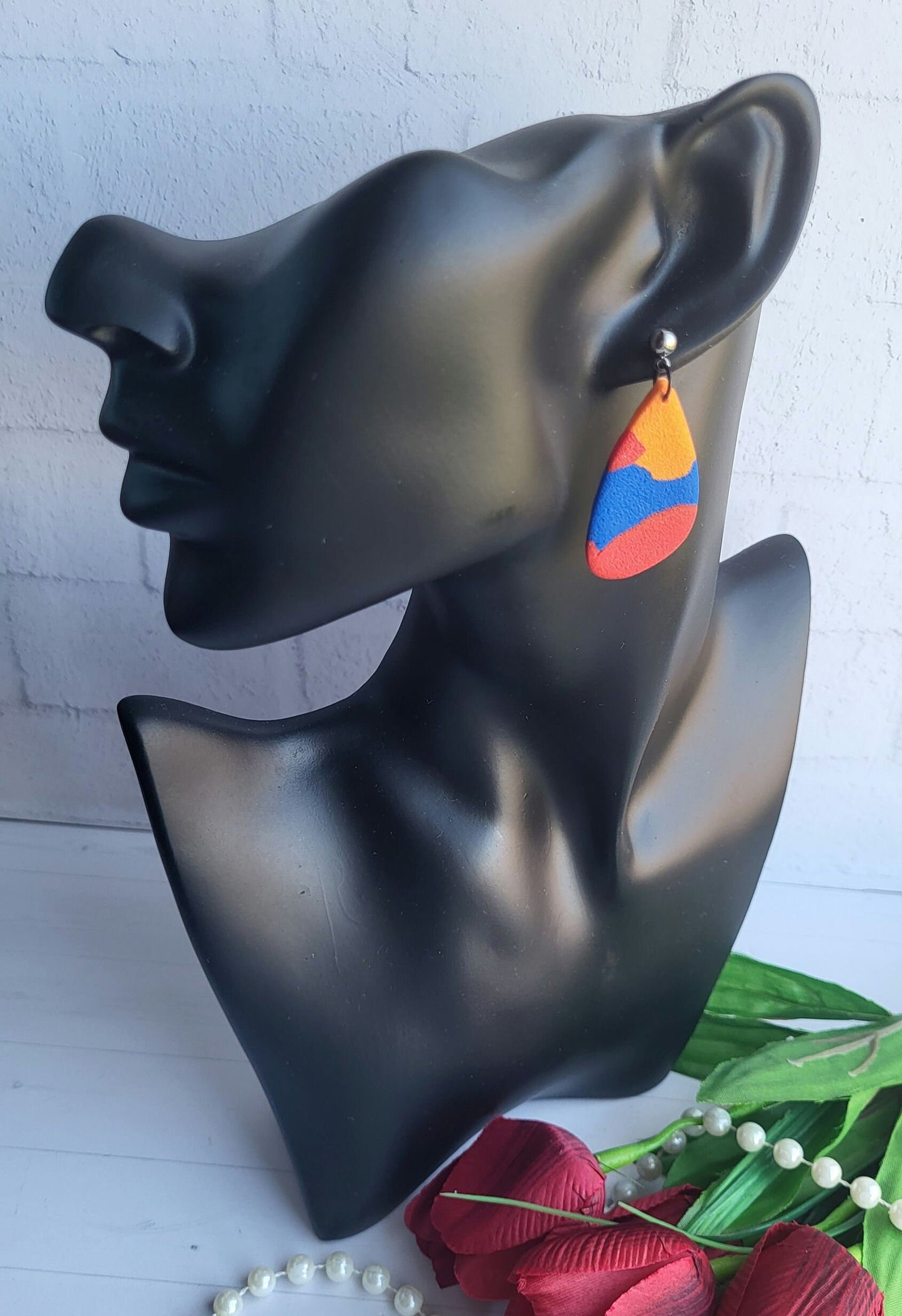 Abstract Colorful Drop Earrings/Statement Art Polymer Earrings/Modern Red and Blue Clay Earrings/