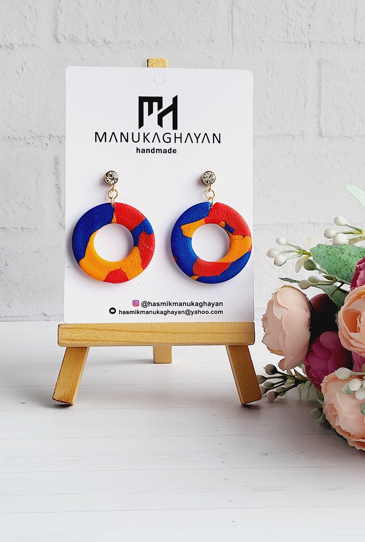 Handmade Colourful Clay Abstract Dangle Earrings | Colourful Geometric Earrings | Elegant  Round Summer Wedding Earrings | Bold Earrings