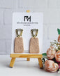 Embossed Floral Earrings | Boho Chic Jewellery | Geometric Gold and Beige Earrings | Statement Dangle Earrings | Handmade Earrings