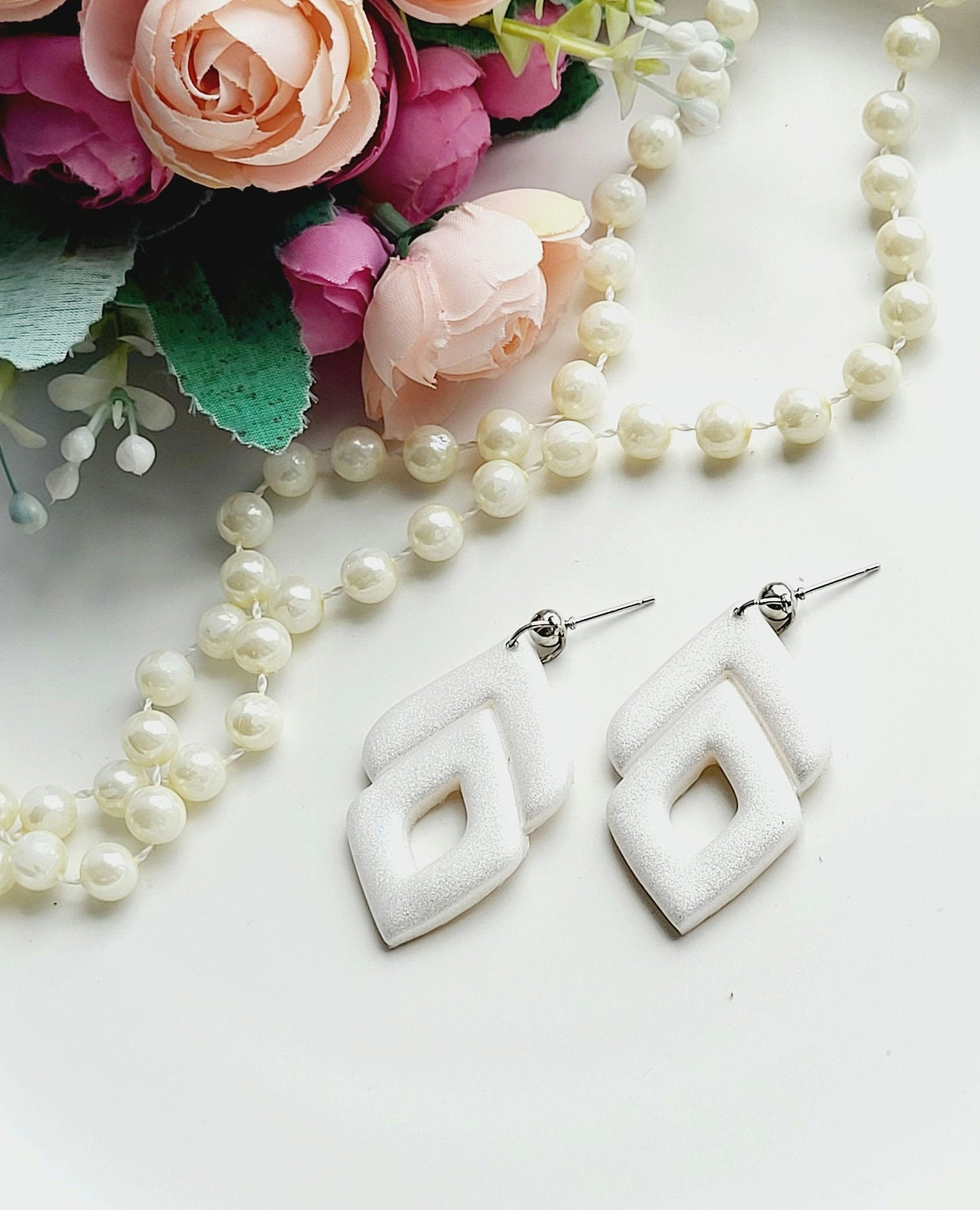 Overlapping Diamond Polymer Clay Earrings | Handmade Statement Earrings | Unique Geometric Jewelry | Fashion Luxury Earrings | Gift for Her