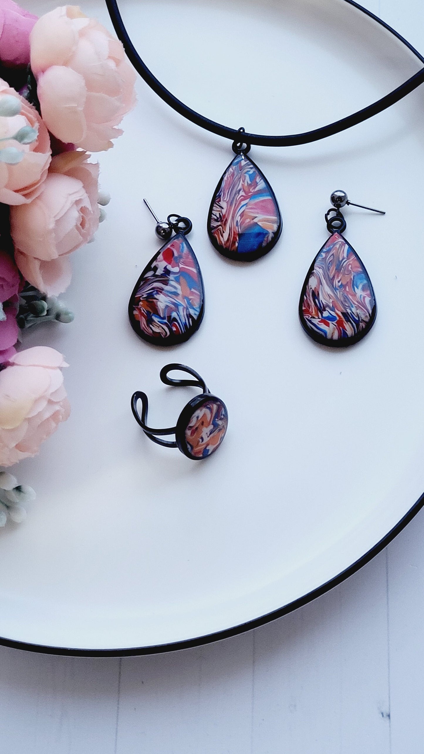 AESTHETIC NECKLACE | Teardrop Earrings | Antique Style Ring | Handmade Jewelry Set | Stunning Designer Eye Catching Comfortable Jewelry Set