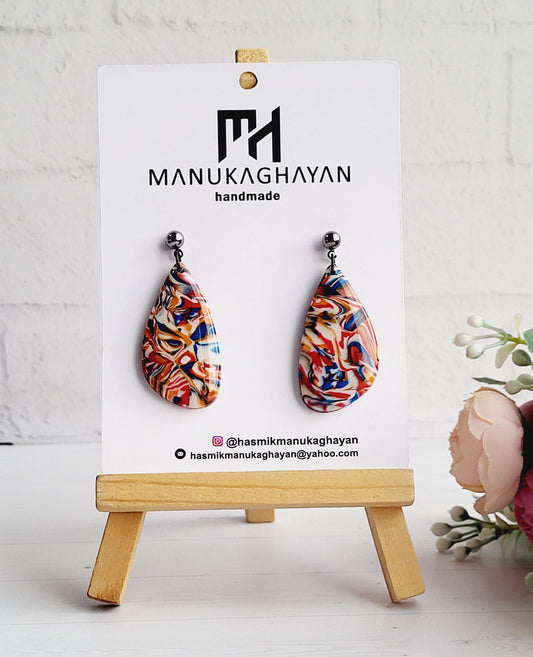 Bold Abstract Teardrop Polymer Clay Earrings/Colorful Swirl Teardrop Earrings/Artistic Marbled Clay Teardrops