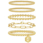 adoyi Gold Bracelets for Women Beaded Bracelet 14K Gold Plated Bracelet Stack Initial Letter S Strand Stretch Bead Ball Stackable Bracelet Set Adjustable Bracelet Jewelry Gift for Women