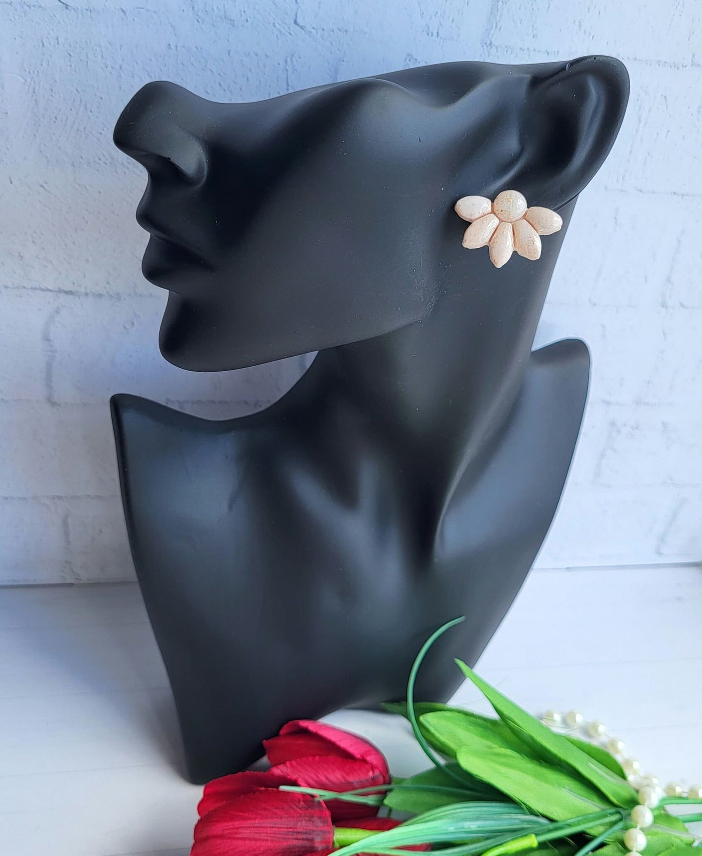 Soft Toned Floral Polymer Clay Earrings/Handmade Flower-Shaped Polymer Clay Stud Earrings/Minimalist Floral-Inspired Polymer Clay Earrings/