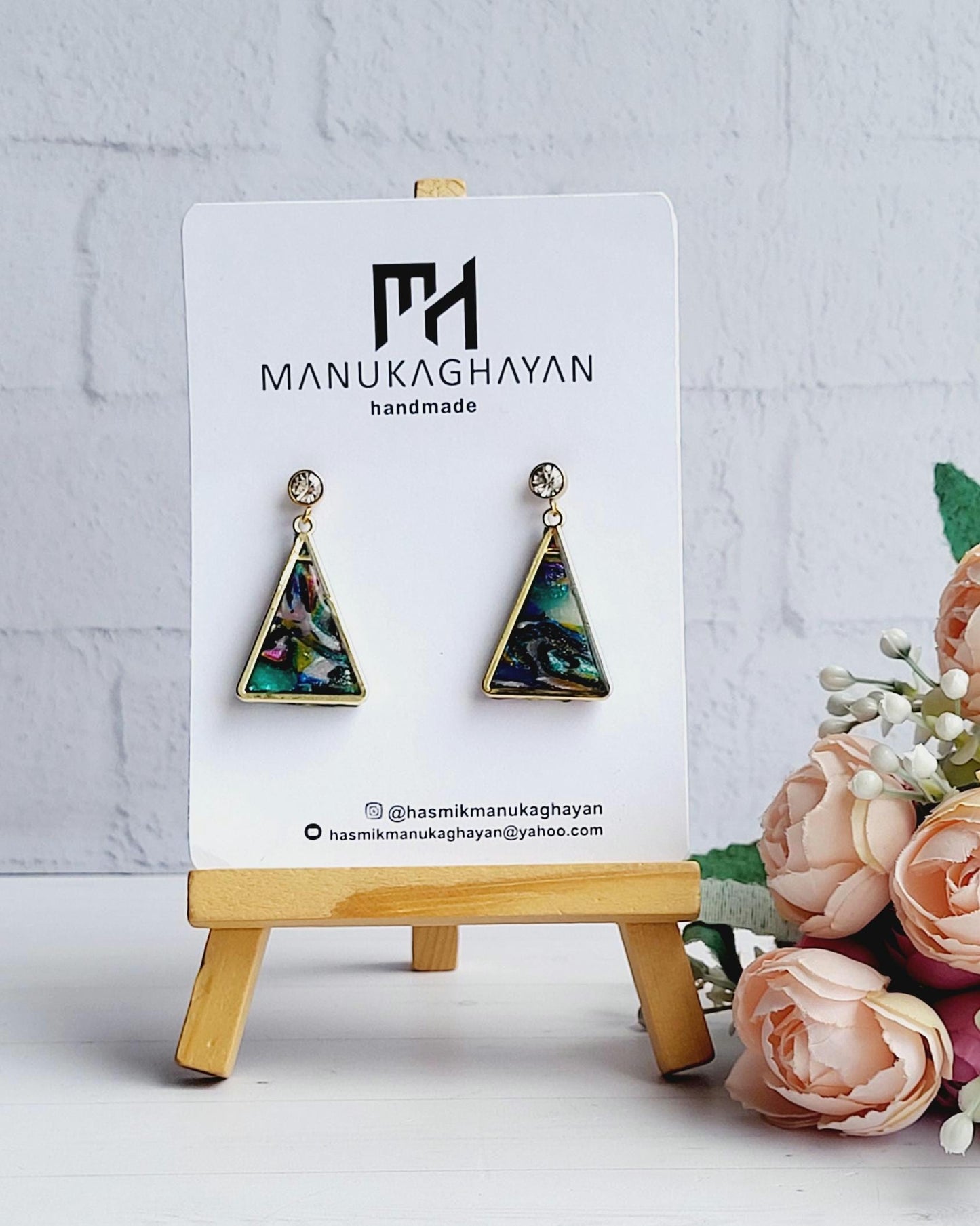 Triangle Geometric Dangle Polymer Clay Earrings | Blue Minimalist Earrings |  Bold Triangle Earrings | Handmade Jewelry | Statement Earrings