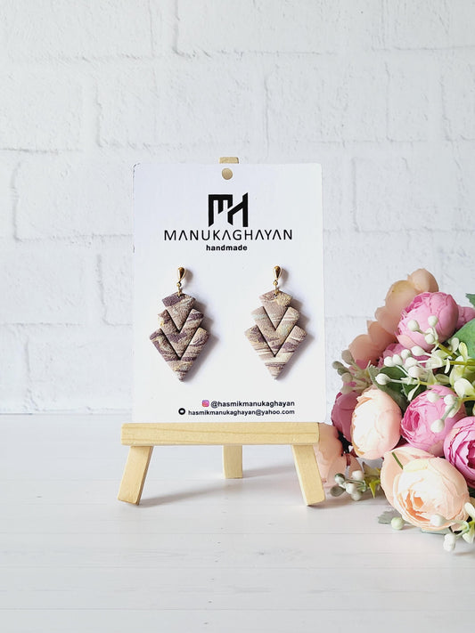 Geometric Chevron Clay Earrings – Handmade Statement Jewelry/Textured Polymer Clay Earrings – Modern Boho Style/Layered Chevron Earrings – Handmade Minimalist Jewelry